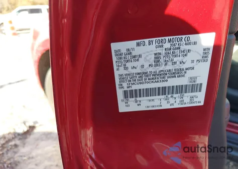 2012 Ford Escape Xlt z USA, uszkodzony, nr VIN 1FMCU9D70CKA63309